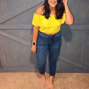 Yellow off the shoulder crop top